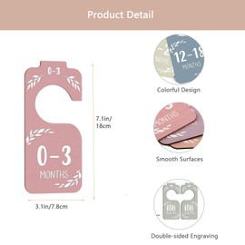 Wooden Baby Closet Dividers, 8 Pack Newborn Wardrobe Baby Closet Organizer, Baby Cloth Sorting Tags Organizers, Double-Sided Baby Clothes Size Hanger Organizer from Newborn to 24 Months