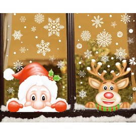 Snowflakes Window Decoration Window Pictures for Christmas Winter Decoration Doors Shop Window Display Cabinets Glass Fronts Snowflake Window Sticker Peeking Santa Claus Christmas Elk 8 Sheets