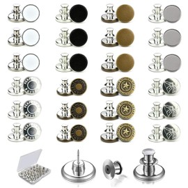 Botones para jeans, 24 juegos de botones de metal de reemplazo para jeans, 8 estilos, pasadores de ajuste perfecto, botones instantáneos, sin coser, sin herramientas