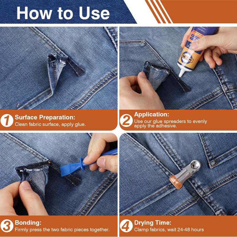 MITINU Fabric Glue Permanent, 3Pcs 50ML Washable Clear Clothing Glue