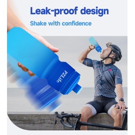 PZLife BPA Free Bike Water Bottles, 24 oz Cycling Squeeze Water Bottle - Easy Squeeze, w/Pull Top Lid, Leak Proof Sport Water Bottle with Capacity Scale, for Cycling, Gym