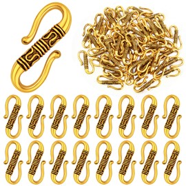 50 Pieces S Hook Ring Toggle Clasps Tibetan Necklace End Clasps Alloy Connectors Accessories for Bracelet Crafts Jewelry Making, Antique Golden