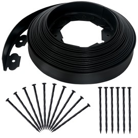 Quibbay 2 Inch x 50FT Landscape Edging Border with 45 Anchoring Spikes, No Dig Garden Border Edging Kit, Plastic Lawn Edging Border for Landscaping Garden Flower Beds Lawn Yard Paver Pathway, Black