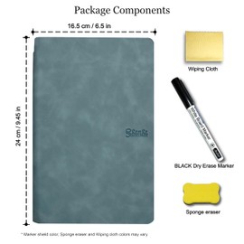 ECSenSe Reusable Small White Board, Portable Dry Erase Notebook, Green Pu Leather Hard Cover. Ecofriendly economical Writing and Drafting on Small whiteboard for School, Office and Home use.