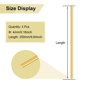 LAVMHAB Round Brass Rod 4mm x 250mm, Solid Round Brass Shaft Rods Brass Bars for DIY Craft (4 Pcs)