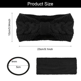 Women's Winter Headband, Knitted Headband Women's Wool with Knots, Hair Band, Ear Warmers, Elastic, Lined Headband, Hair Band, Ear Warmers, Thick Ear Protection, Black