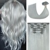 Ukira Silver Hair Extensions Real Human Hair, 70g 22 Inch 7pcs Clip in Hair Extensions Real Human Hair Grey Hair Extensions, Natural Straight Real Human Hair Clip in Extensions for Women