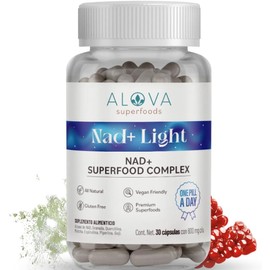 Alova | NAD + Superfood Complex: Nicotinamida Adenina Dinucleótido, Quercetina, Granada, Matcha, Espirulina y Goji Berry, Gluten Free, Vegano, Nad+ Light, 30 Días
