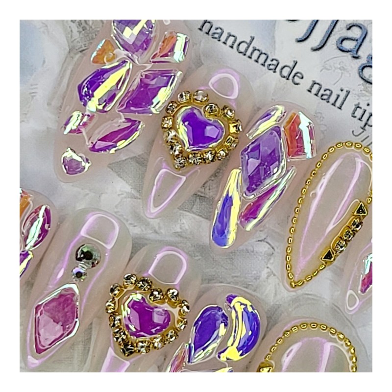 Aurora Powder Stone Handmade Nail Tips - Coffin Egg /