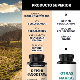 Reishi Hongo | Extracto de Ganoderma 40% Betaglucanos y 30% Polisacáridos en cápsulas | Calidad Beyond Vitamins (60 Caps)