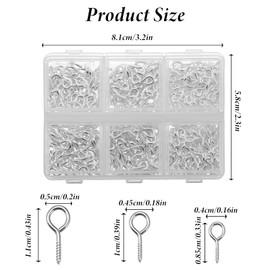 Giantree 400 Pcs Small Screw Eye Needles, Eye Hook Screws, 3 Sizes of Mini Eyelet Screws, Beading Accessories, Eyelet Needle Hooks are Ideal for Jewelry Making Crafts DIY Making (Silver)