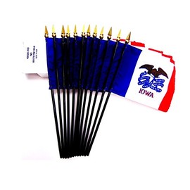 12 Iowa Desk Flags 4x6 Inch American Made Miniature Table Flags; 12 Small Mini Flags