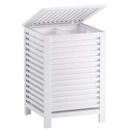 SMIBUY Double Laundry Hamper with Lid, 120L Bamboo Laundry Basket with Removable Liner Bag, 2-Section Clothes Divider Laundry Sorter for Laundry Room, Bathroom, Bedroom (White)