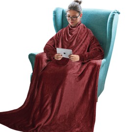 Tirrinia Fleece Wearable Blanket With Sleeves, Full Body Throw Reading Wrap TV Blankets, Bed Sofa and Couch, snuggle Gift for Adult Women Men Mom Grandma
