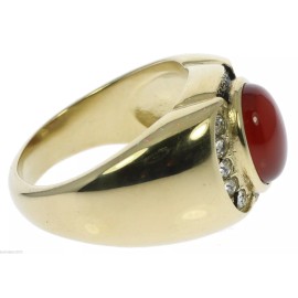 jkc Red Agate Natural Ruby Simulated Cz Accent 18K Gold Overly Mens Ring Size 9 T23