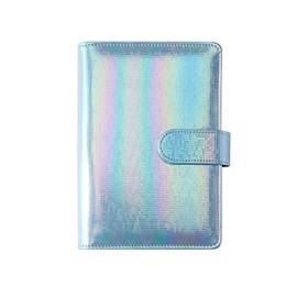 A6 PU Leather Ring Binder, Refillable 6 Round Ring Binder Cover, Business Notebook Binder Notepad and Meeting Notebook Cover for Travel Writing Notebook Diary (Laser Blue)