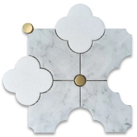 Stone Center Online T9Q0XH Thassos White Carrara White Marble Four-Leaf Clover Flower Mosaic Tile