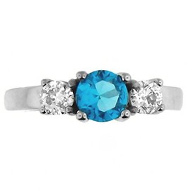 1000 Jewels 316 Steel 1.25c Simulated Blue Zircon & Russian Ice CZ 3 Stone Engagement Ring, Orabella 3254a sz 9.0