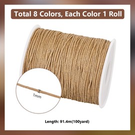 PH PandaHall 8 Colours Waxed Cotton Cord 1 mm 100 Yards Bead Cord Thread for Chinese Knots Cream Waxed Cord Wax Cord Necklace Cord for Jewellery Making