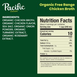 Pacific Foods Organic Free Range Chicken Broth 32 oz Keto Friendly Gluten Free