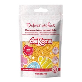 dekora – Dekocrunchies Limón 100g, Sprinkles de azúcar crujientes y con sabor intenso, Topping repostería, perlas comestibles para decoración de tartas, galletas, cupcakes y helados