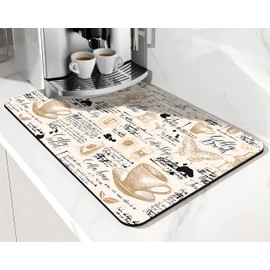 Coffee Bar mat Accessories for Countertop Absorbent Hide Stain Rubber Backed Dish Drying Mats for Kitchen Counter Draining Pad Decor Gift Fit Under Coffee Maker Coffee Pot Espresso Machine (20x12in)