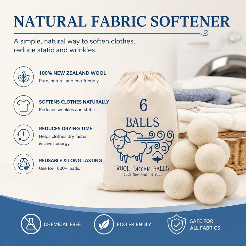 Premium Wool Dryer Balls 6-Pack - 100% Organic New Zealand