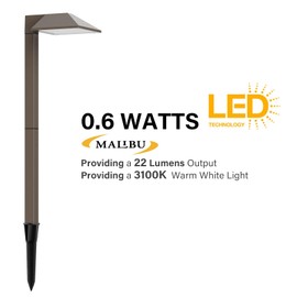 Malibu Outdoor Low Voltage Landscape Lighting 0.6W LED 3100K Warm White Metal 12V Pathway Lights Charcoal Brown Kits with Connector and Stake (1Pack)