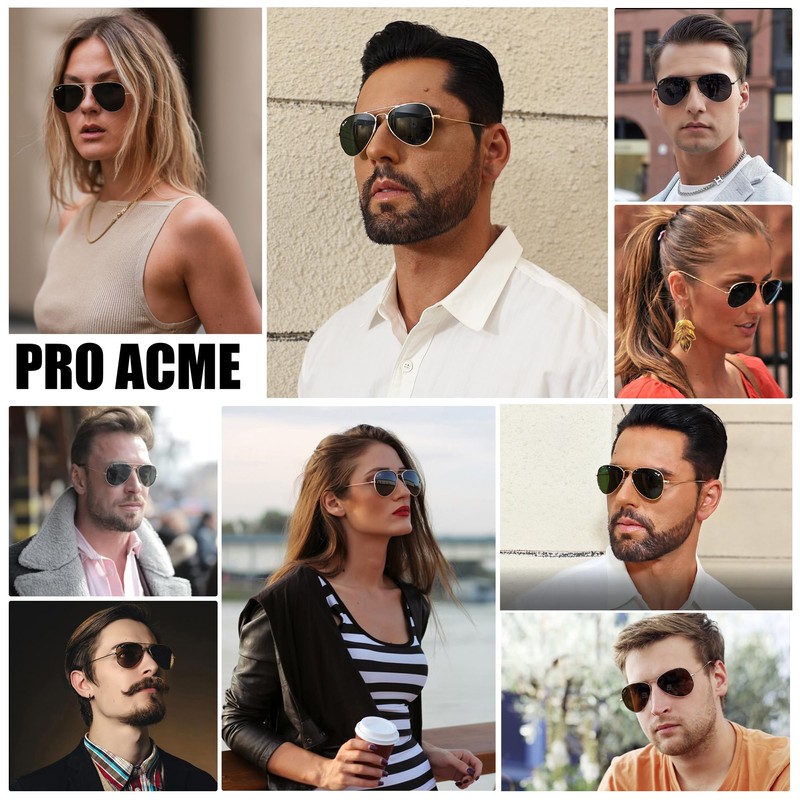 Pro Acme 55MM Small Aviator Sunglasses Glass Lens Classic Metal