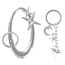 HICOHAND Star Carabiner Keychain, 1 Set Heavy Duty Y2K Shiny Chrome Karibiner with Star Moon Keychain and Stainless Steel Key Ring for Handbag Backpack Bag Gift
