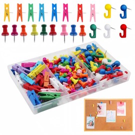 120 Pcs Colorful Push Pins Set - 3 Style Wooden and Plastic Pushpins, Decorative Clips Hooks Thumb Tacks, for Cork Board School Study Office Supplies