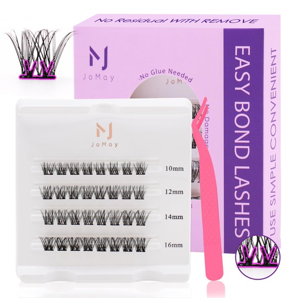 JoMay Self-Adhesive Lash Clusters,Press-On Lashes 10-16mm,Individual Lash Extension Kit with