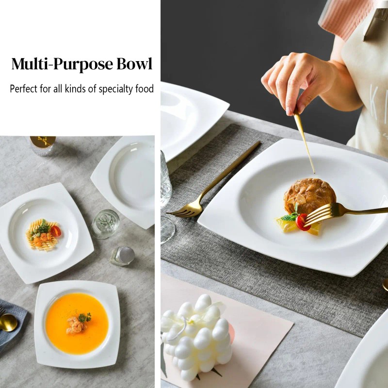Elegant White Ceramic Kitchen Plate Set for 6 Microwave Safe