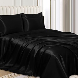 Pamposh Satin Silk Pillowcases For Hair And Skin 2 Pack Standard Size with Envelope Closure (2 Pcs Pillowcases (50 x 75 cm), Black)