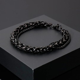 Azubpi 8mm Cuban Links Bracelet for Men - Long Lasting Gold/Silver/Glossy Black Polished Stainless Steel Bracelet Simple Daily Wear Jewelry for Men (Glossy Black, 21cm)