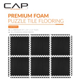 CAP Barbell 1/2-Inch Interlocking EVA Foam Exercise Puzzle Mats - 1 Pack | 24" x 24" x 1/2" | T Pattern - Black