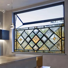 HOMETITUTE Decorative Window Film 39.3x17.7 Inch Static Cling Frosted Privacy Film for Window Glass Door Bathroom Kitchen Diamond Pattern No Glue Adhesive-Free Glass Decor