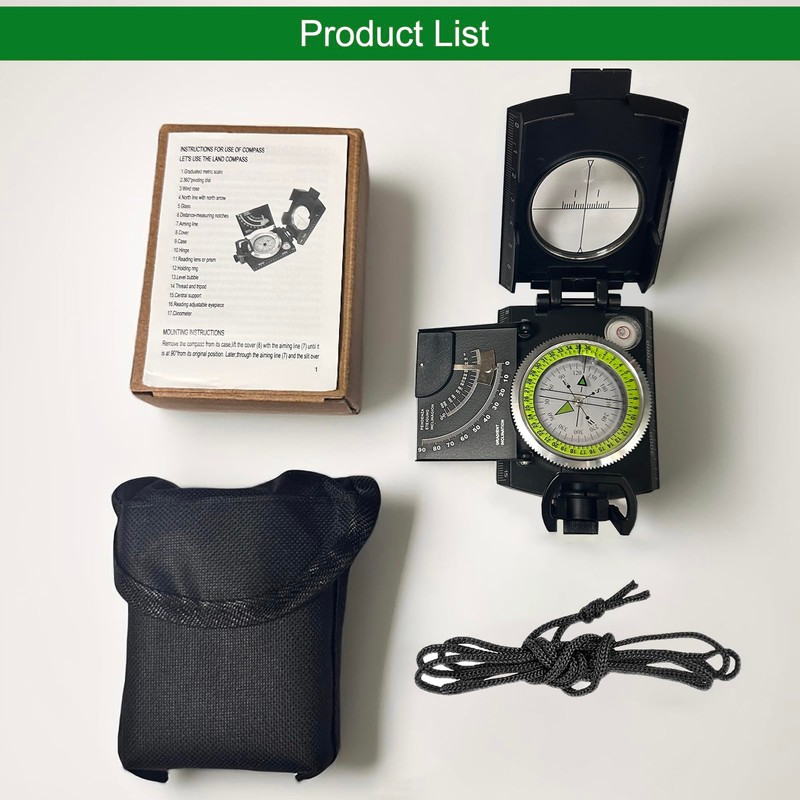 Lensatic Compass Military Grade, JYEASTZ Sighting Clinometer Compass for Hiking,