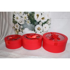 Home Garden Ornaments Red Gift Box with Lid 22/20/18cm Set of 3 - Gift Boxes with Lids and Decorative Ribbon Boxes for Presents - Cardboard Gift Boxes (Red)