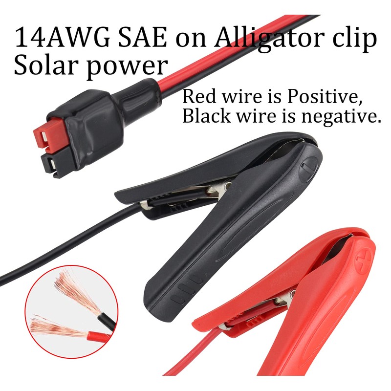 HCFeng 14AWG SAE to Alligator Clip Cable 12V SAE Adapter