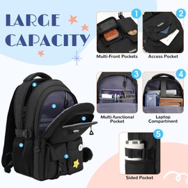 kadilong 17.3 Inch Laptop Backpack for Women Teen Girls Bookbag for College Student Middle High School Mochila Escolares para Niñas Mujeres(Black)