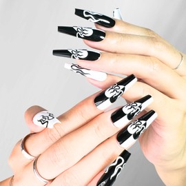 StreetKitty Press On Nails, Artistic Play Collection, Artistic Press-On Nails, 24pc Fake Nails Kit, Press on Nails, Nail Arts (NoirPlay, Long Coffin)