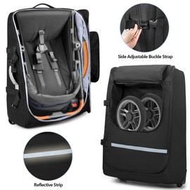 GRAOSO Stroller Travel Bag with Wheels Compatible with UPPAbaby Vista, Vista V2, Cruz V2, Rolling Gate Check Stroller Storage Bag for Airplane, with Dual Handles, Luggage Tag, Reflective Strip, Black