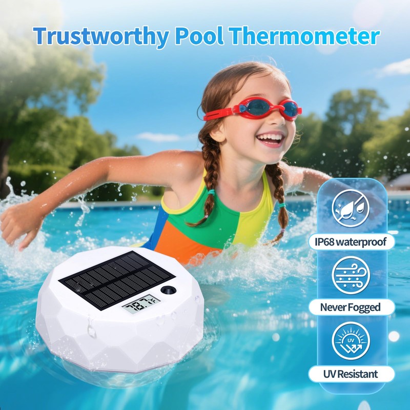Pool Thermometer Floating Large Backlit LCD for Easy Read,Digital Pool