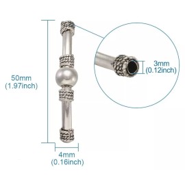 Pandahall 5pcs Tibetan-Style Alloy Curving Tube Beads Antique Silver Bar 50x4mm