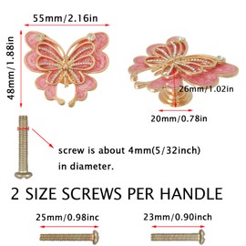 LLDYNW 4 pcs Butterfly Cabinet Knobs, Single Hole Pulls Handles,Butterfly Shape Knobs,Drawer Dresser Pull Handles for Kitchen Furniture Cabinet Wardrobe Cupboard Decoration(Pink)