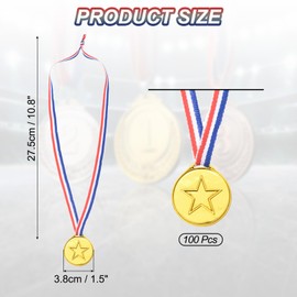 PATIKIL 1.5 Inch Mini Gold Winner Award Metals, 100 Pieces Plastic Golden Medals for Award with Neck Ribbon for Team Games Sports Competitions, Gold