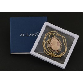 Alilang Vintage Inspired Cameo Lady Victorian Maiden Pendant Necklace Golden Tone Sparkle Crystal Rhinestones Necklace, Champagne