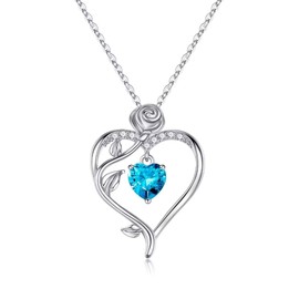 Parima Rose Heart Necklace Women's 925 Silver Chain with Birthstone Pendant Wedding Valentine's Day Small Gifts for Her Mother's Day Birthday Christmas for Women Mum Girlfriend, Sterling Silver, Topaz
