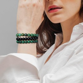 Risyfjew 3 PCS Healing Crystal Bracelets for Women 8mm Natural Stone Beaded Stretch Bracelet African Turquoise Jewelry Gifts